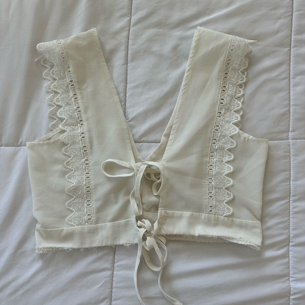 Cream Cropped Tie Front Tank Top
